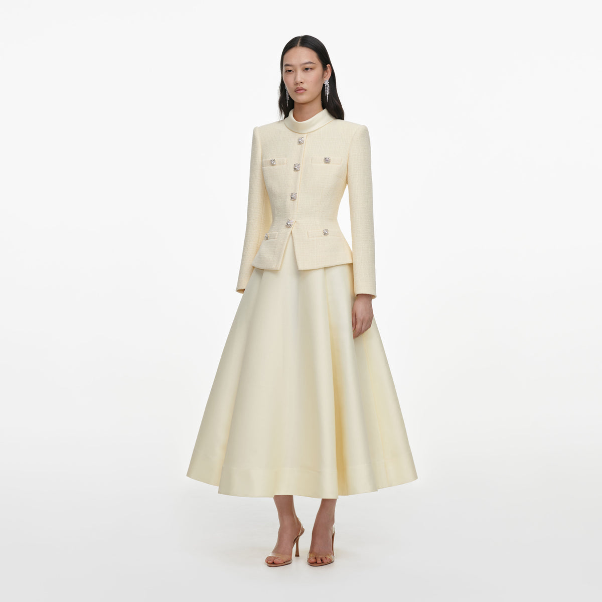 Yellow Boucle And Taffeta Midi Dress