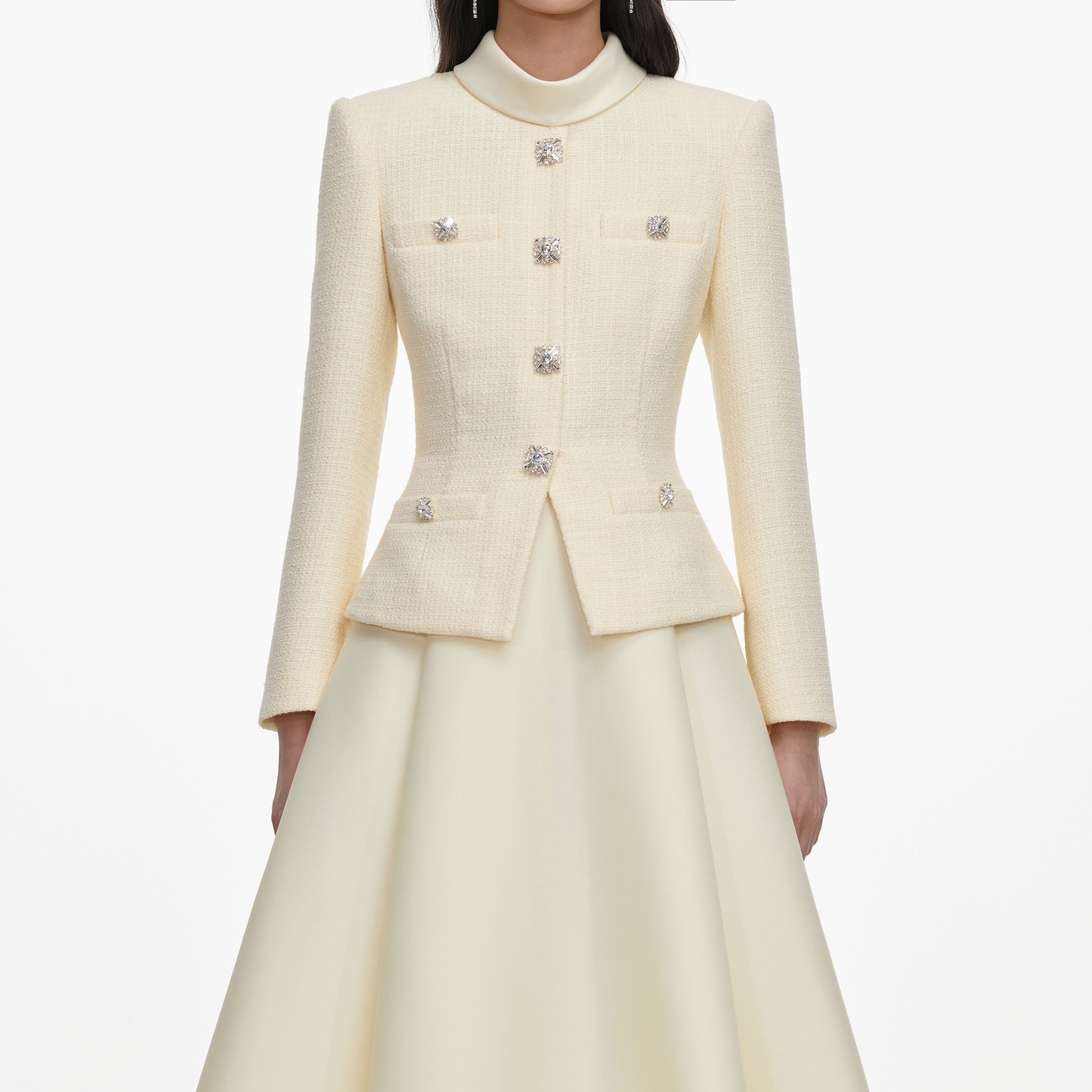 Yellow Boucle And Taffeta Midi Dress