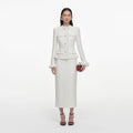 Cream Boucle Flower Midi Dress