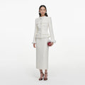 Cream Boucle Flower Midi Dress