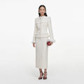 Cream Boucle Flower Midi Dress