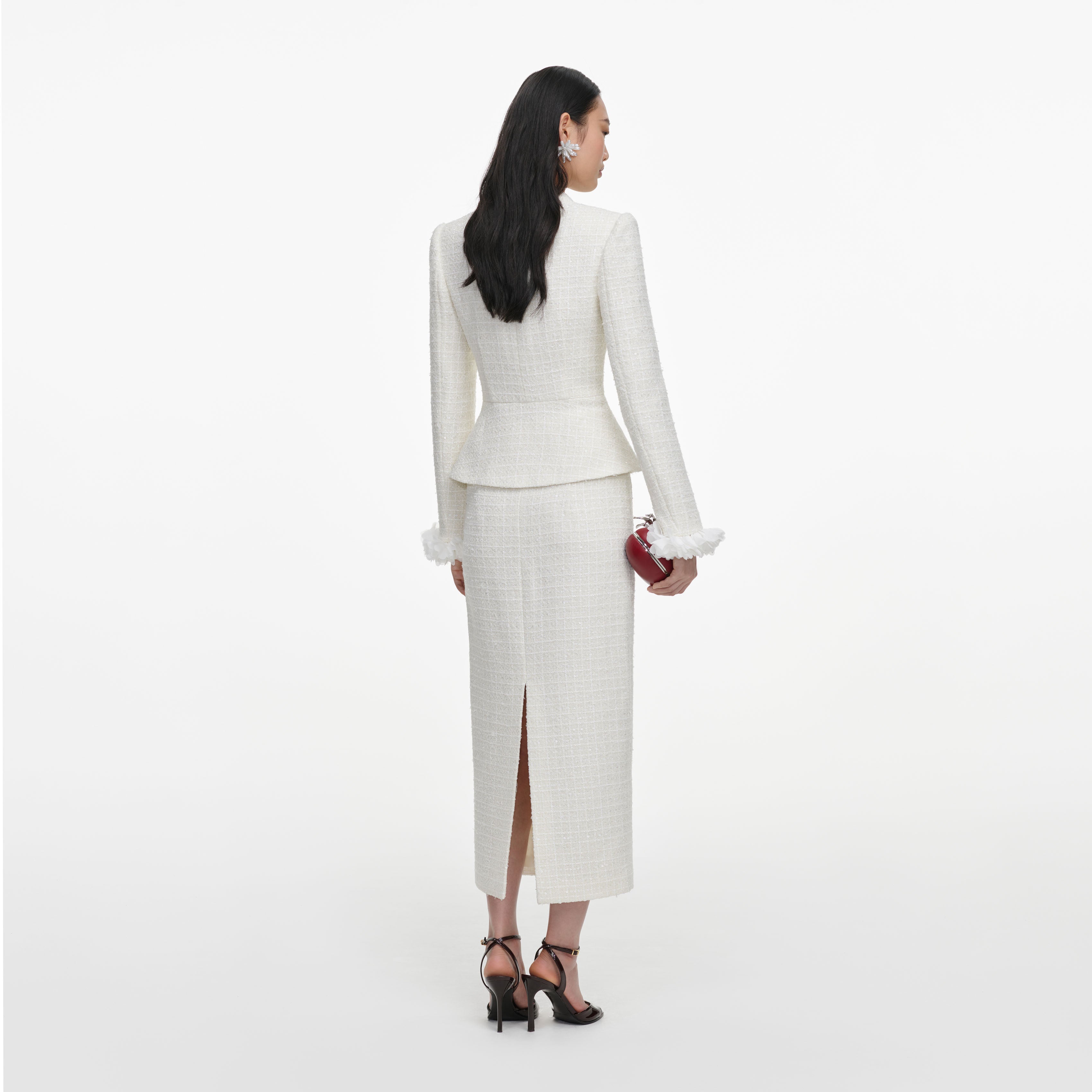 Cream Boucle Flower Midi Dress