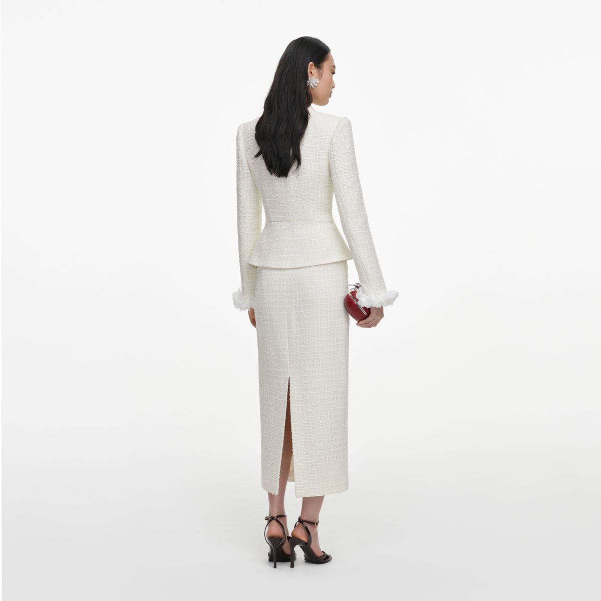 Cream Boucle Flower Midi Dress
