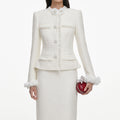 Cream Boucle Flower Midi Dress