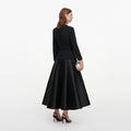Black Taffeta Brooch Midi Dress