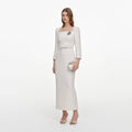 Cream Tailored Boucle Brooch Midi Dress