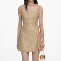 Gold Sequin Boucle Sleeveless Mini Dress