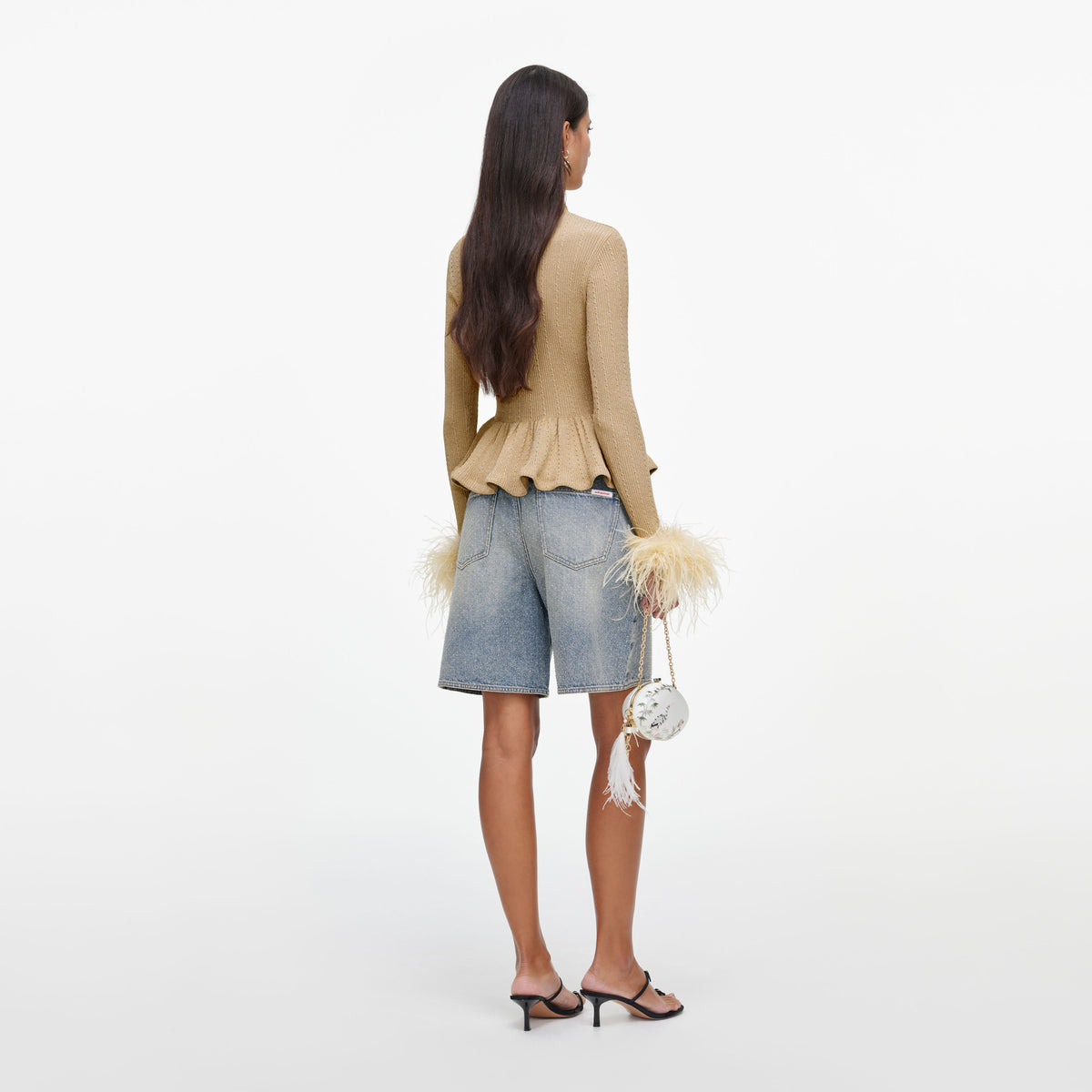 Gold Metallic Feather Knit Top