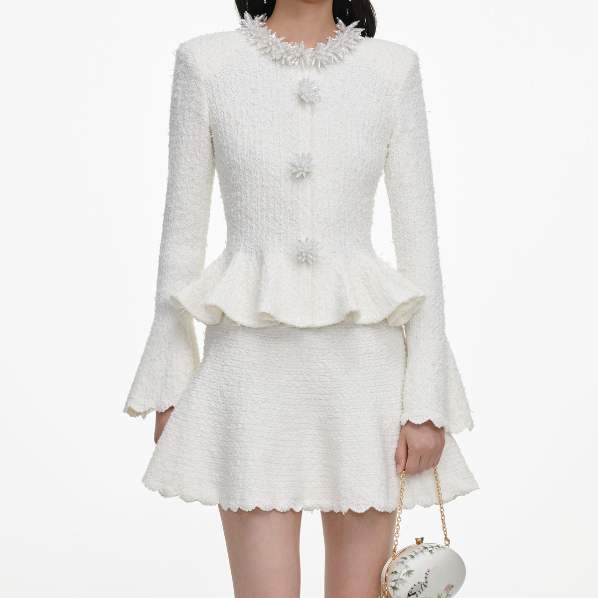 White Textured Knit Mini Dress