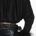 Black Jersey Gathered Feather Top