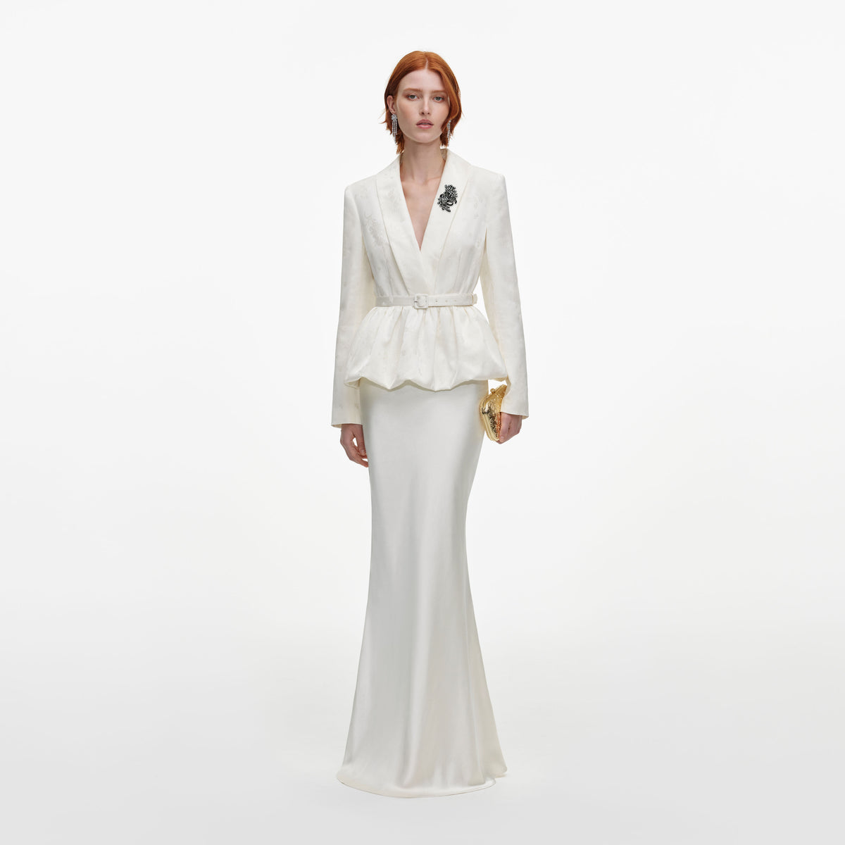 Cream Jacquard Tailored Maxi Dress