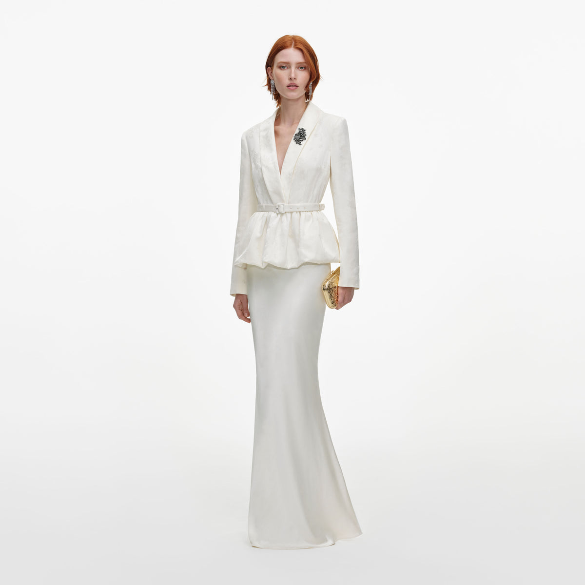Cream Jacquard Tailored Maxi Dress
