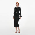 Black Crystal Trim Knit Midi Dress