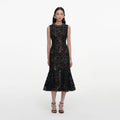 Black Lace Beaded Trim Midi Dress