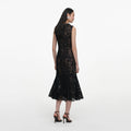 Black Lace Beaded Trim Midi Dress