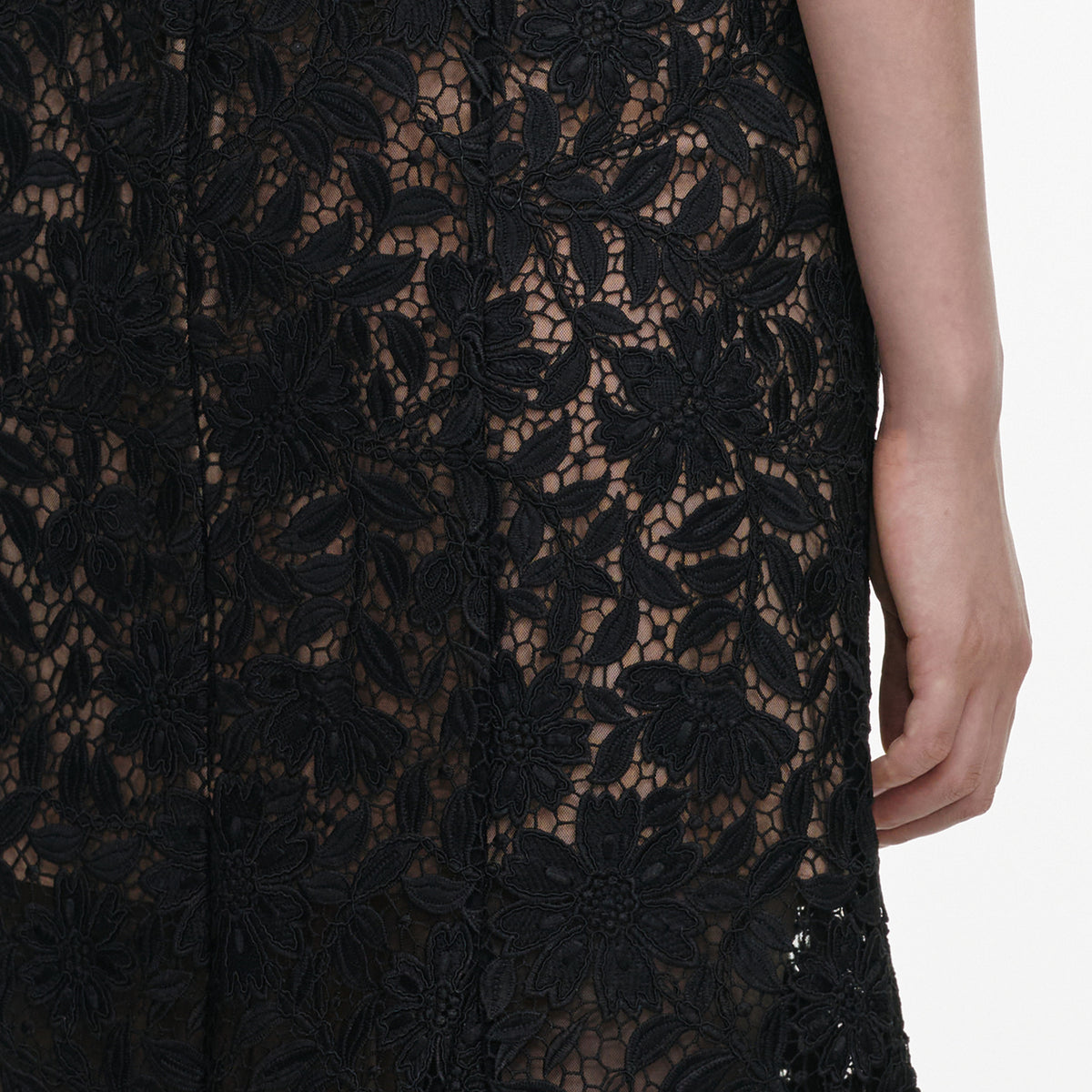 Black Lace Beaded Trim Midi Dress
