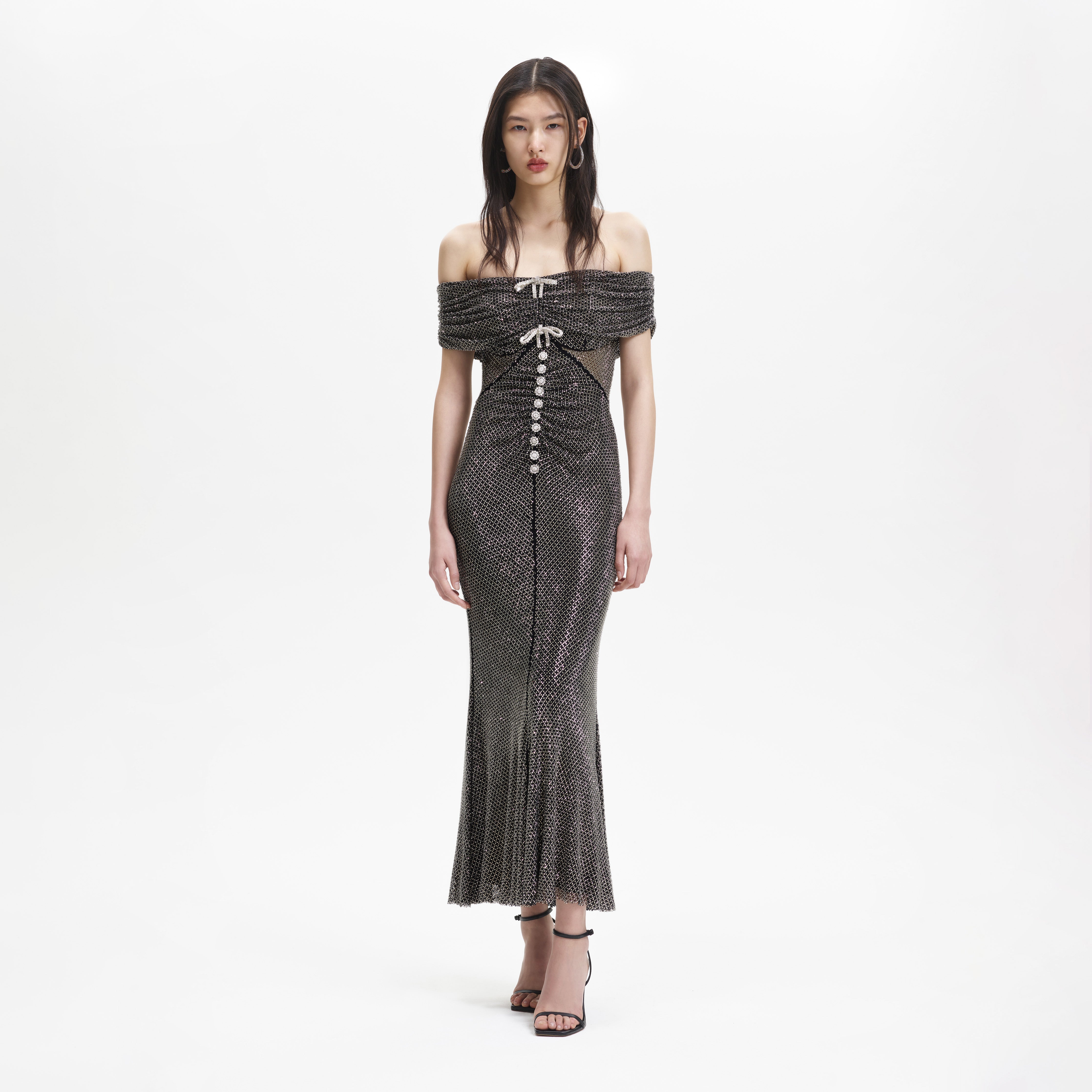 Black Bow Rhinestone Midi Dress – self-portrait