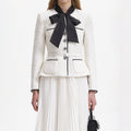 Cream Boucle Pussy Bow Midi Dress