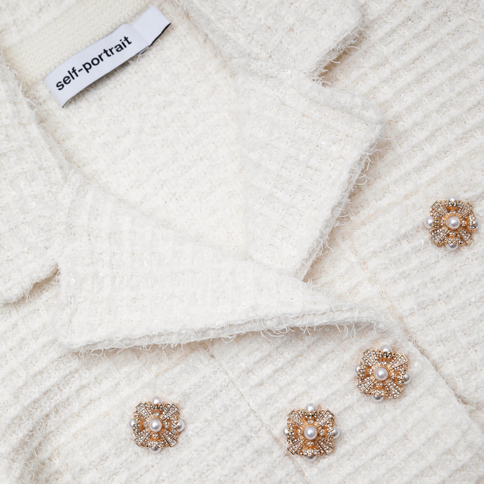 Cream Sequin Textured Knit Jacket