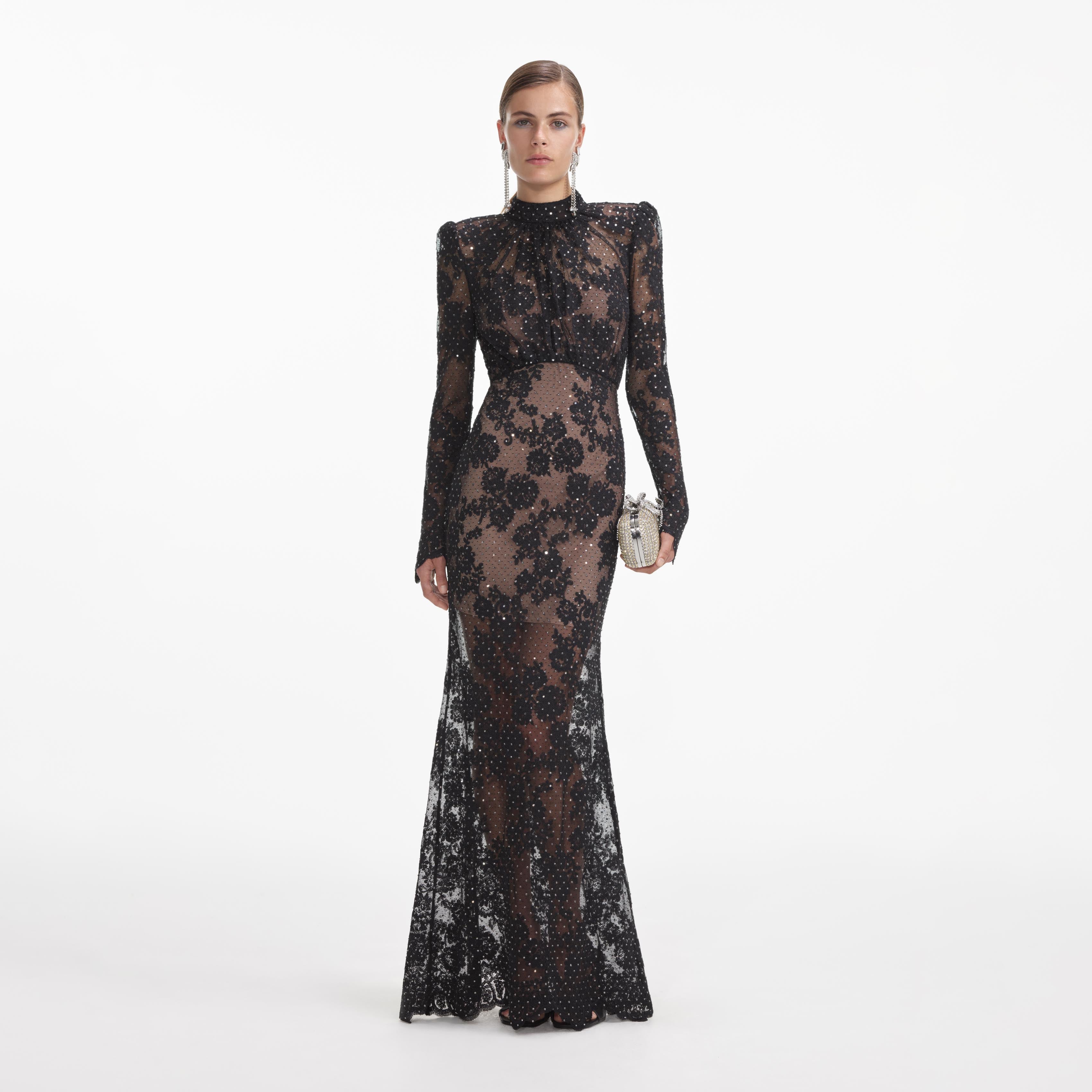 Black Rhinestone Lace Maxi Dress self-portrait Black Rhinestone Lace Maxi Dress self-portrait