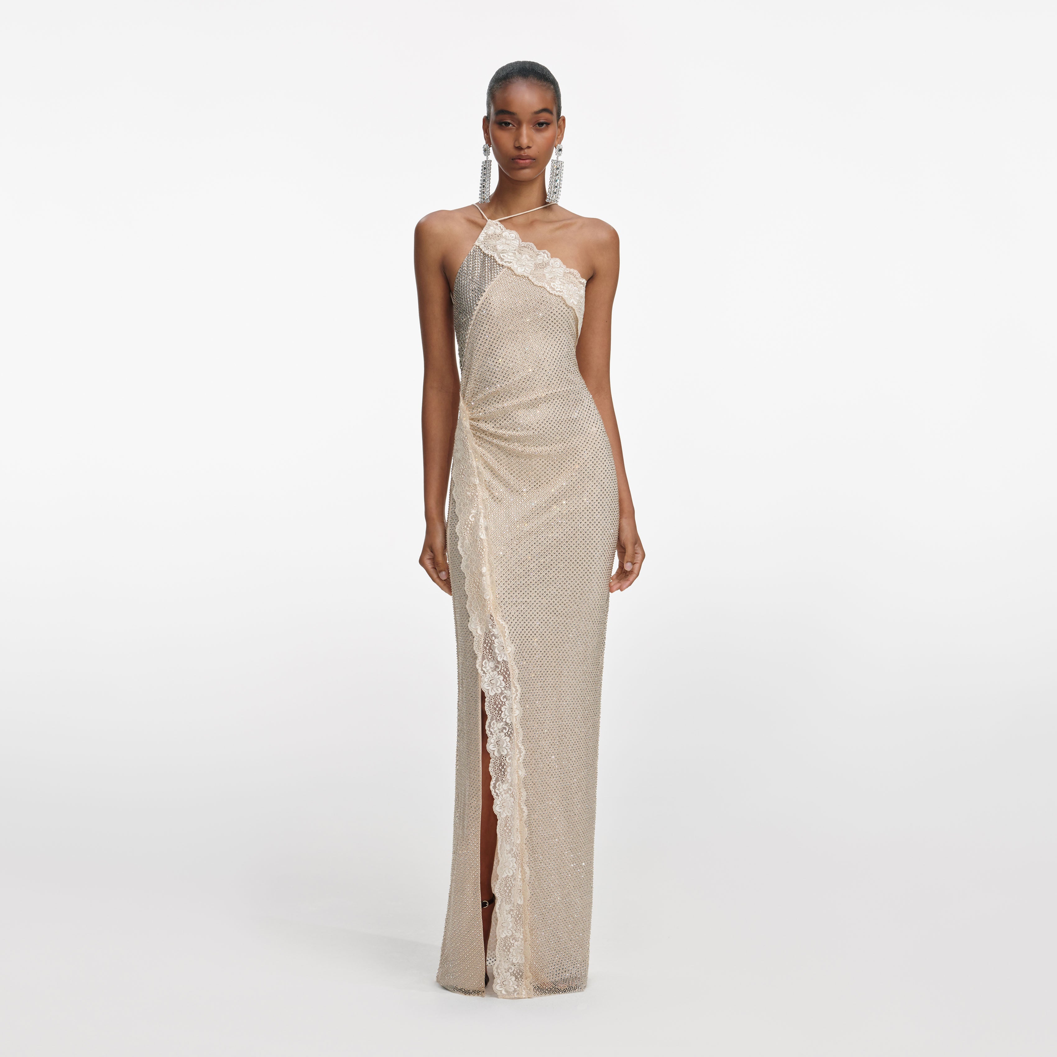 Champagne Rhinestone Lace Trim Maxi Dress self-portrait Champagne Rhinestone Lace Trim Maxi Dress self-portrait