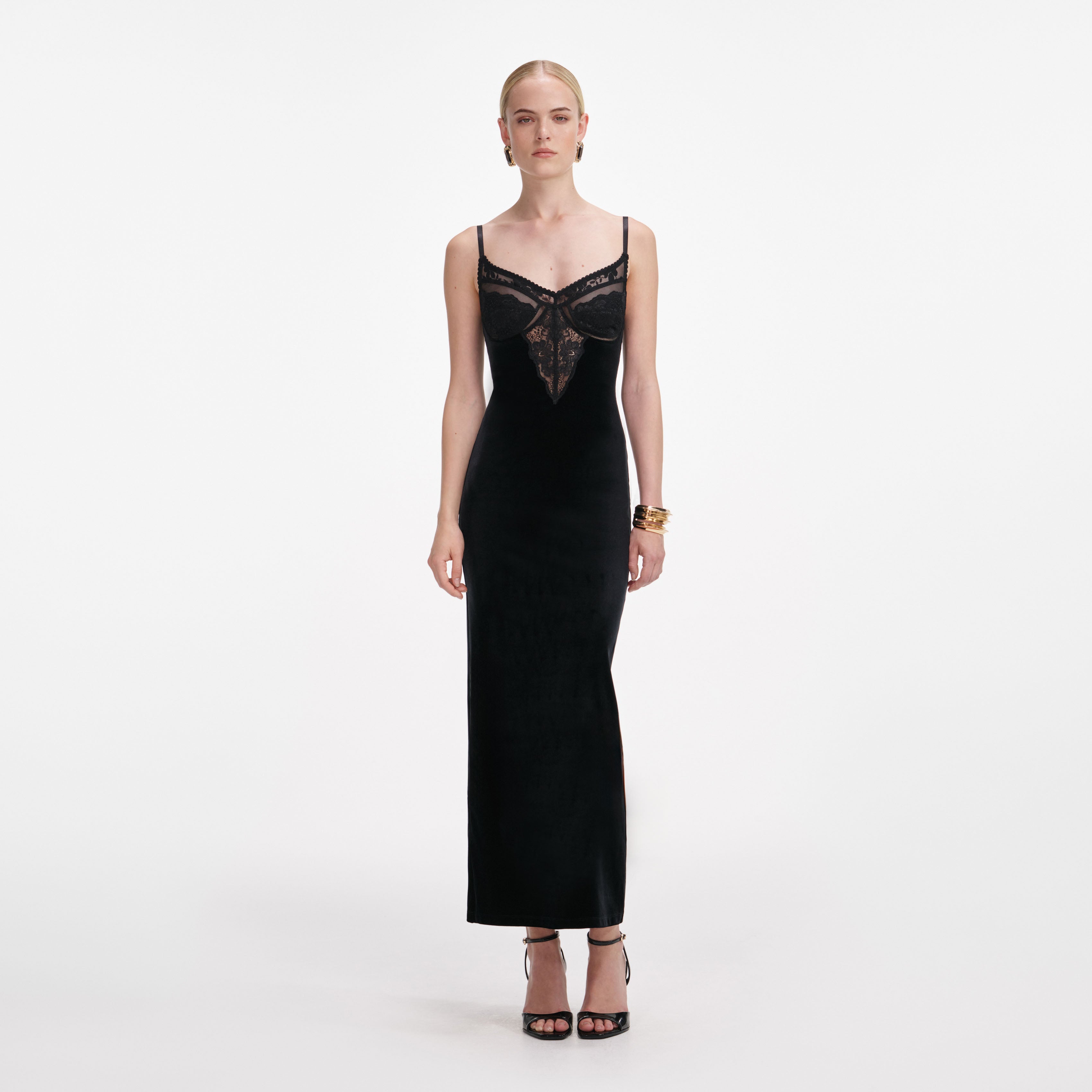 Black Velvet Strappy Midi Dress self-portrait Black Velvet Strappy Midi Dress self-portrait