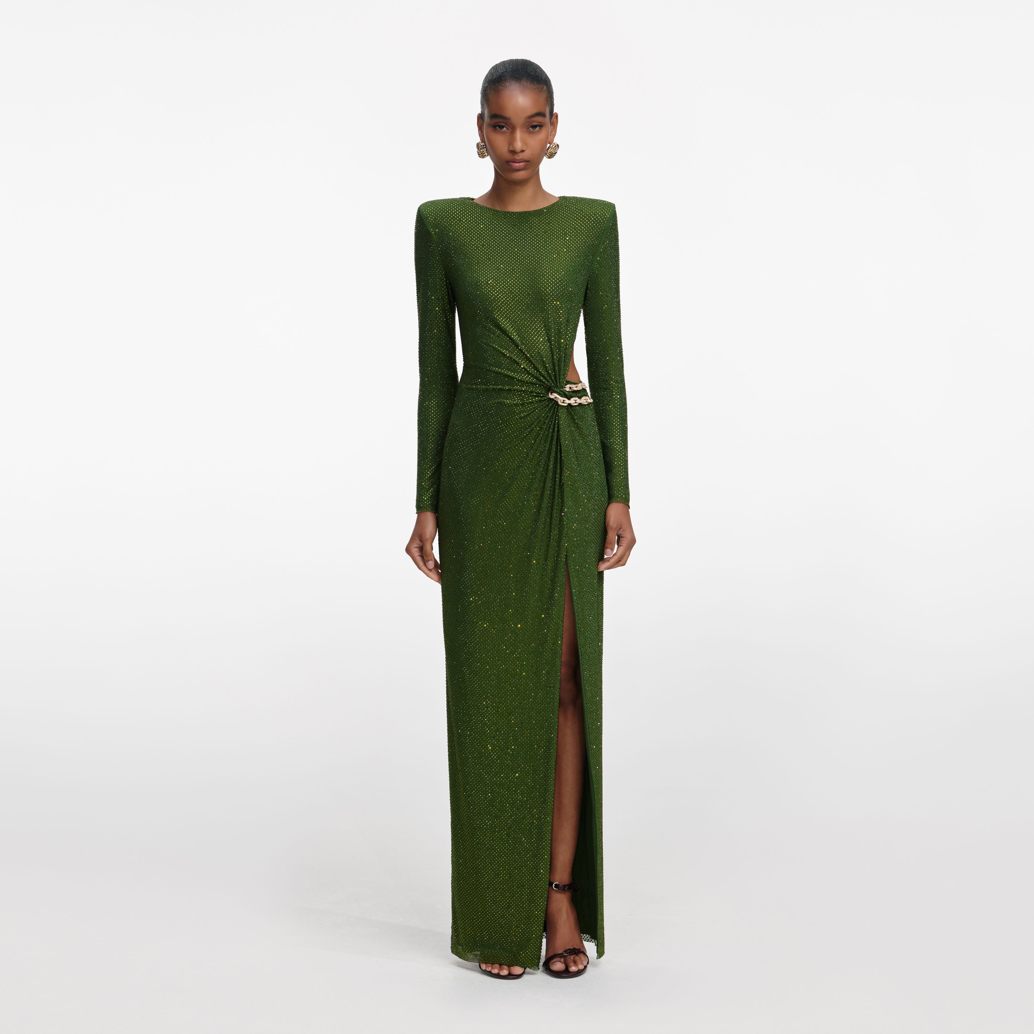 Olive Rhinestone Embellished Maxi Dress self-portrait Olive Rhinestone Embellished Maxi Dress self-portrait