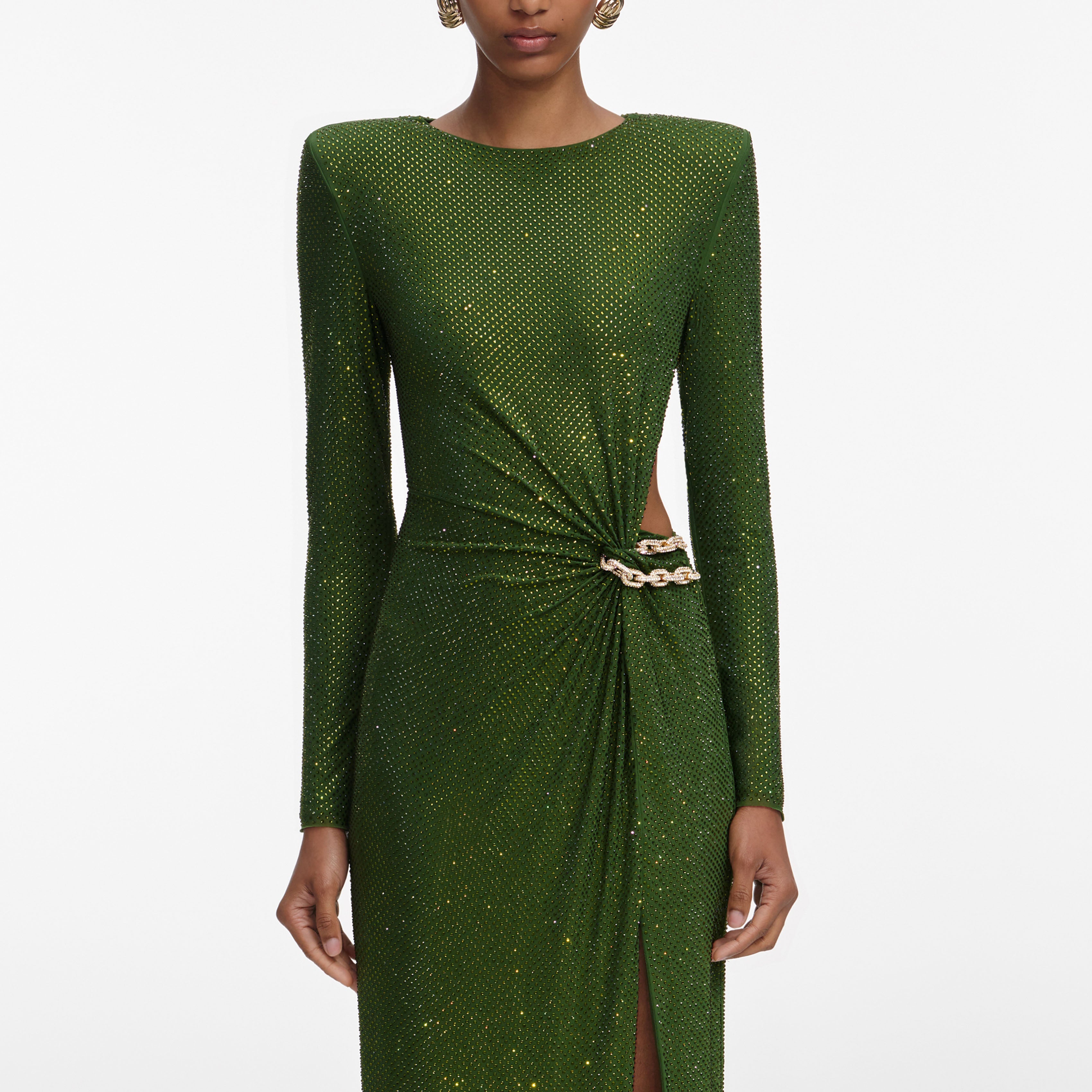 Olive Rhinestone Embellished Maxi Dress