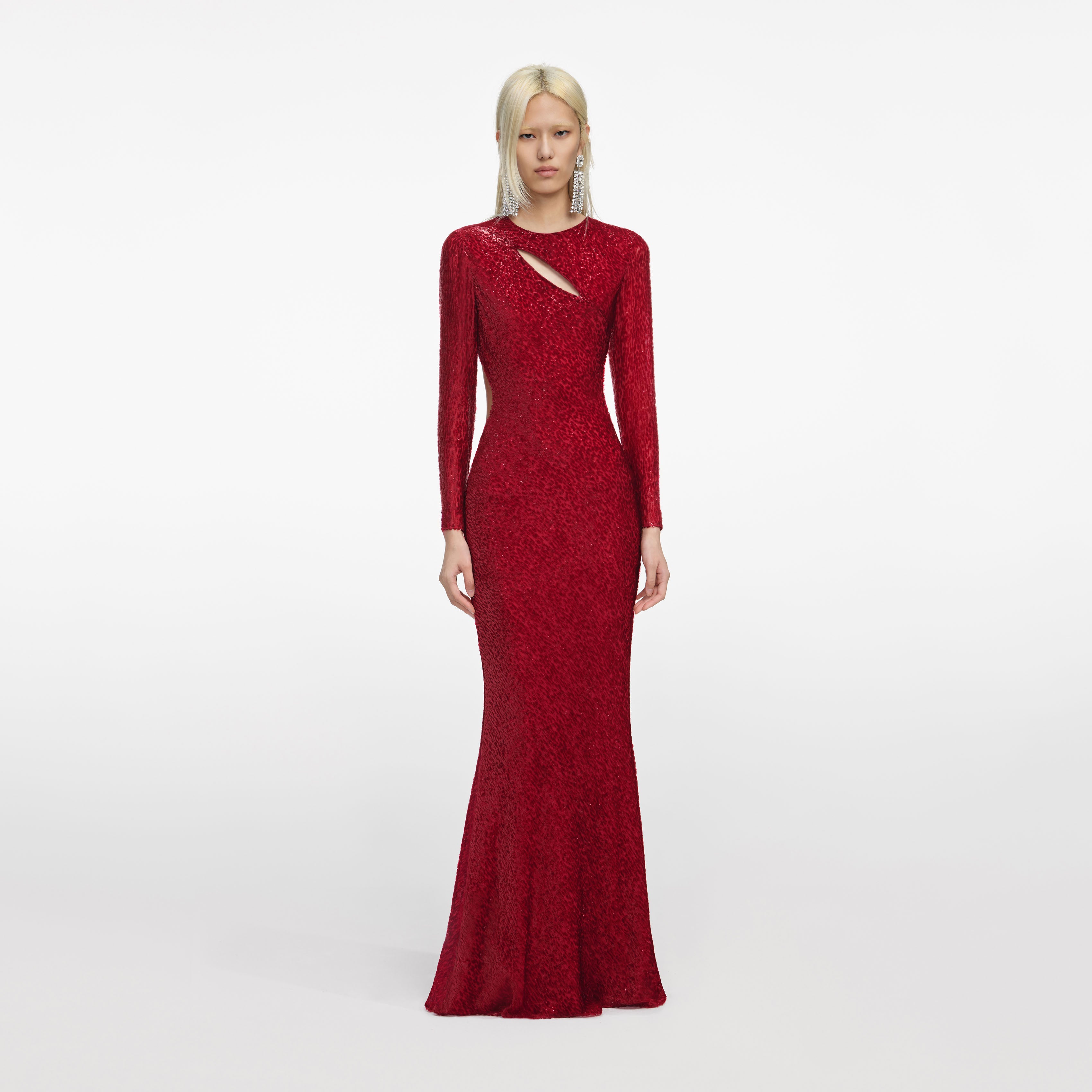 self portrait red dress long sleeve Women's Off Shoulder Empire Waist Knitted Wool Blend Dress, Ankle Length, Floral Up To 50% Off