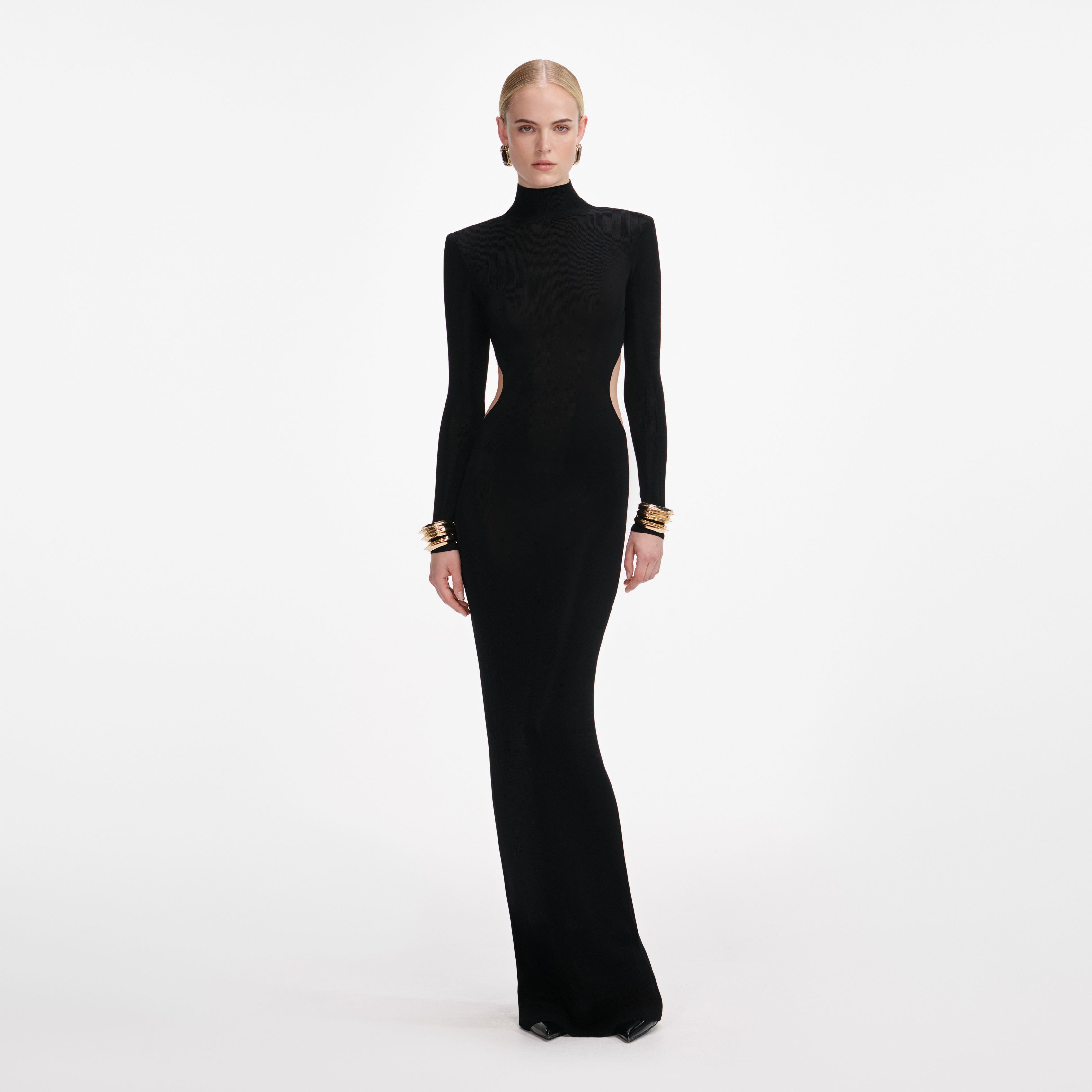 Black Viscose Knit Cut Out Maxi Dress  self-portrait