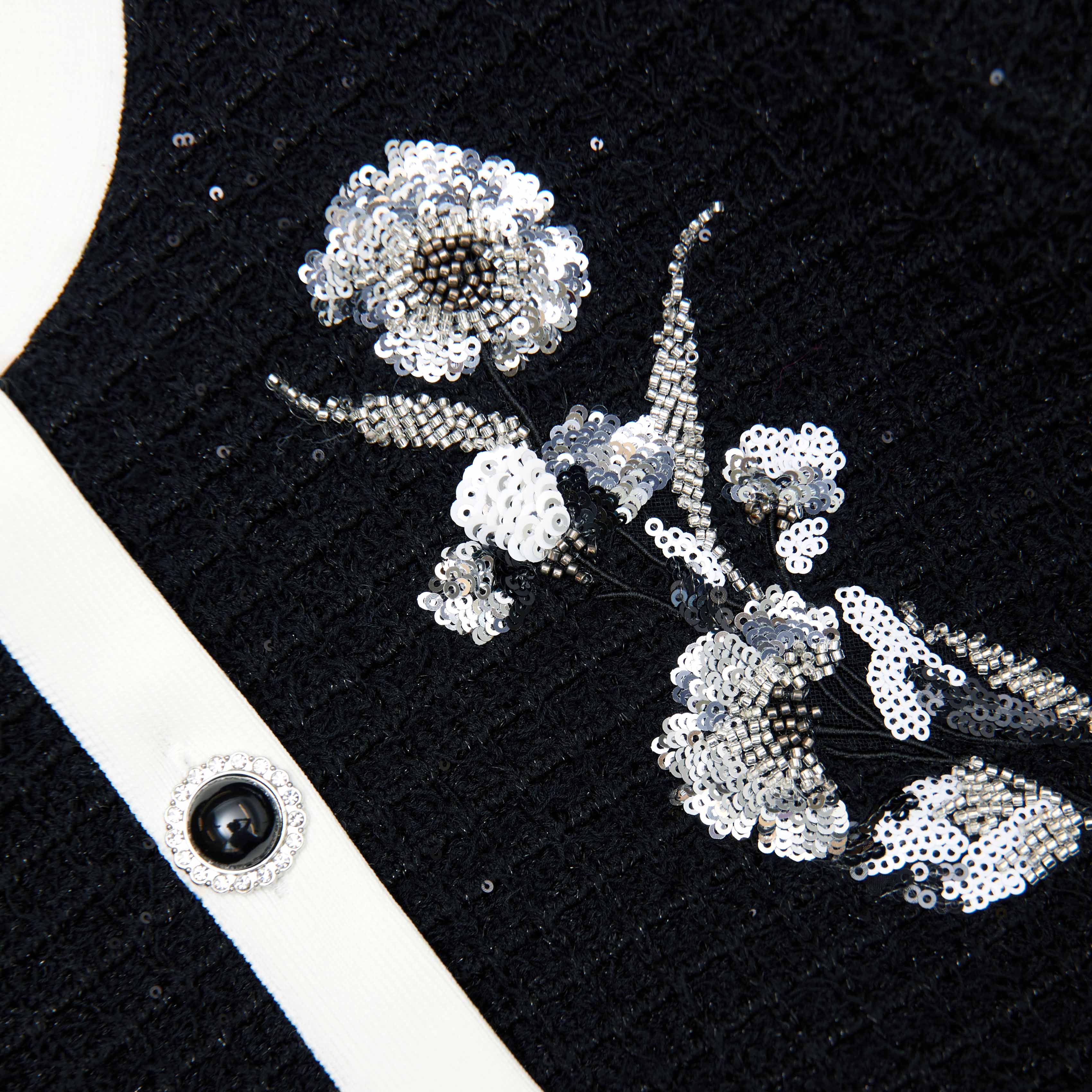 Black Floral Textured Knit Midi Dress