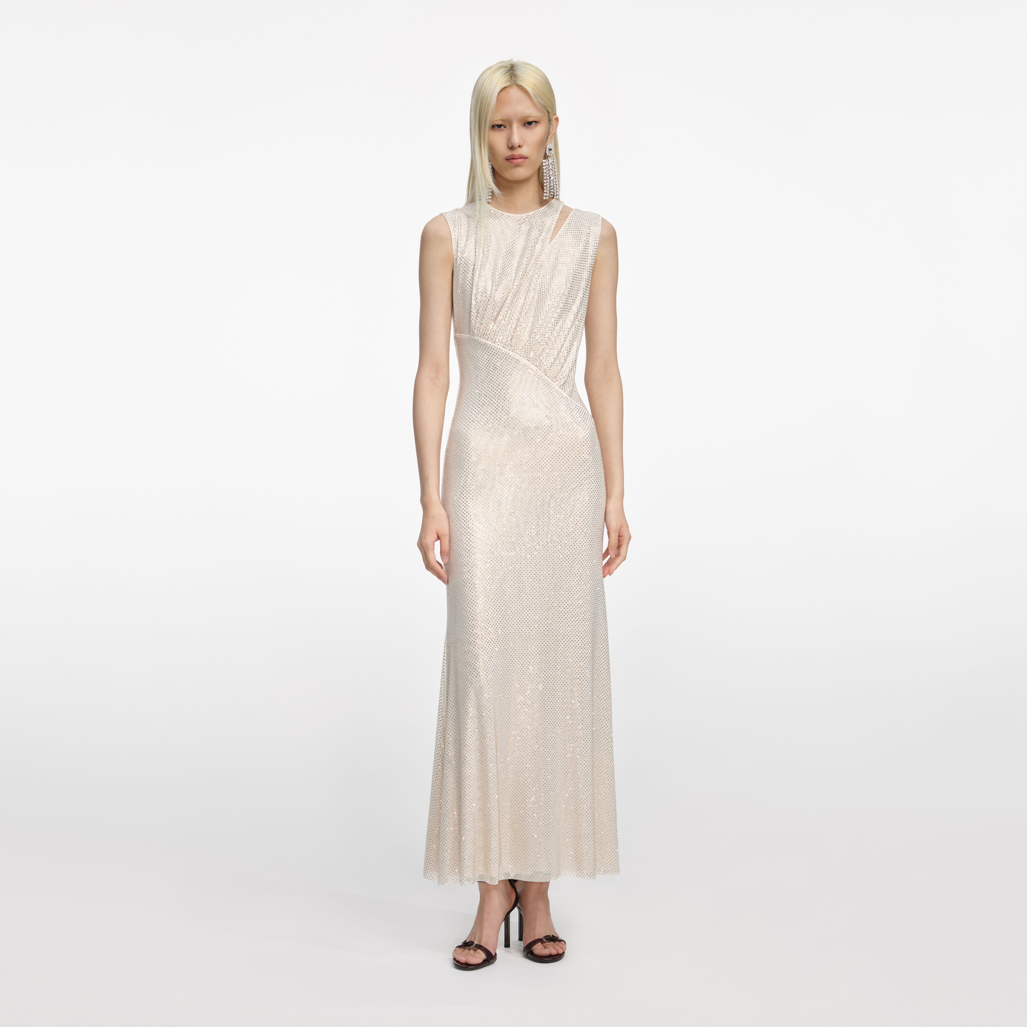 Champagne Rhinestone Cut Out Midi Dress self-portrait Champagne Rhinestone Cut Out Midi Dress self-portrait