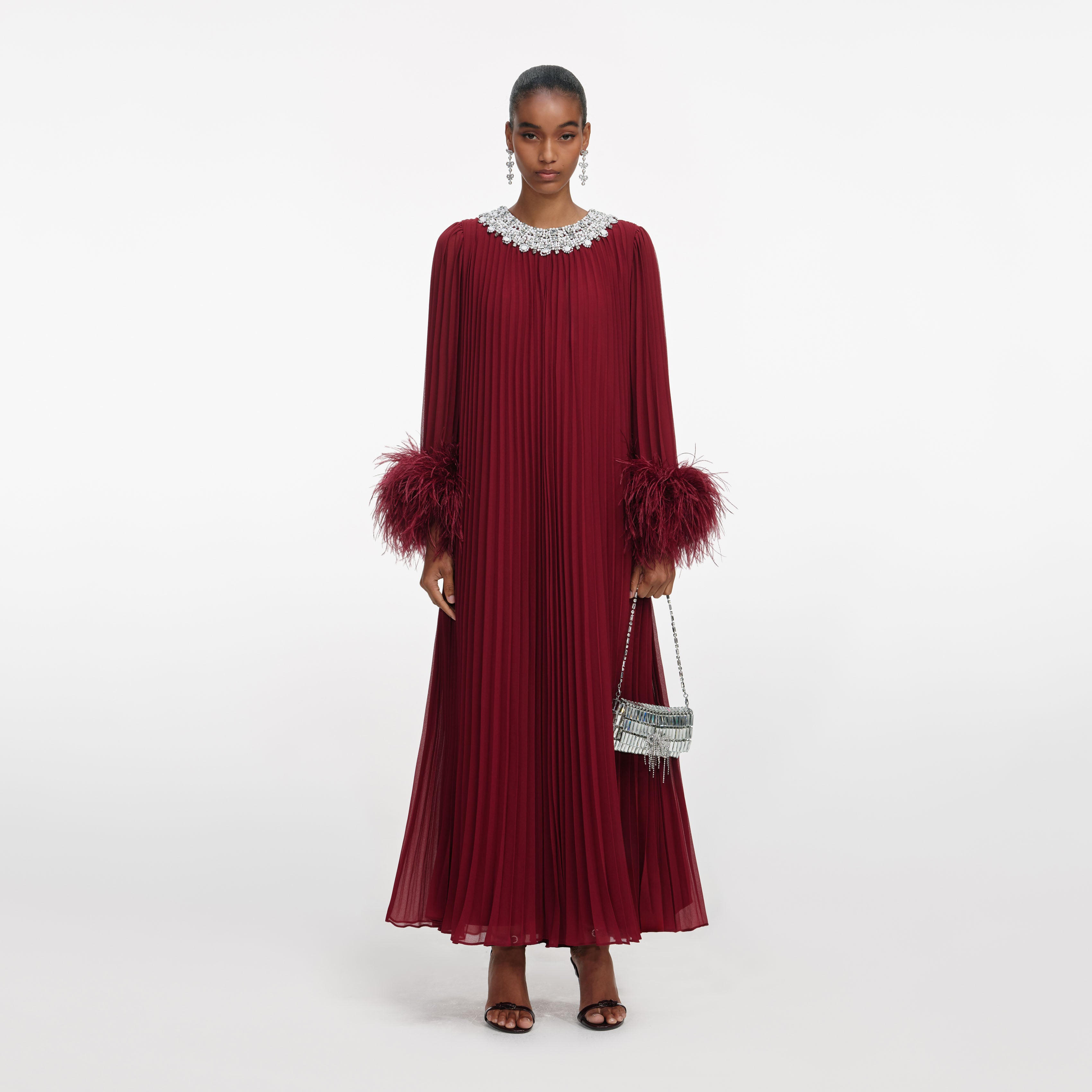 blue dress for baby girl Burgundy Chiffon Feather Midi Dress – self-portrait