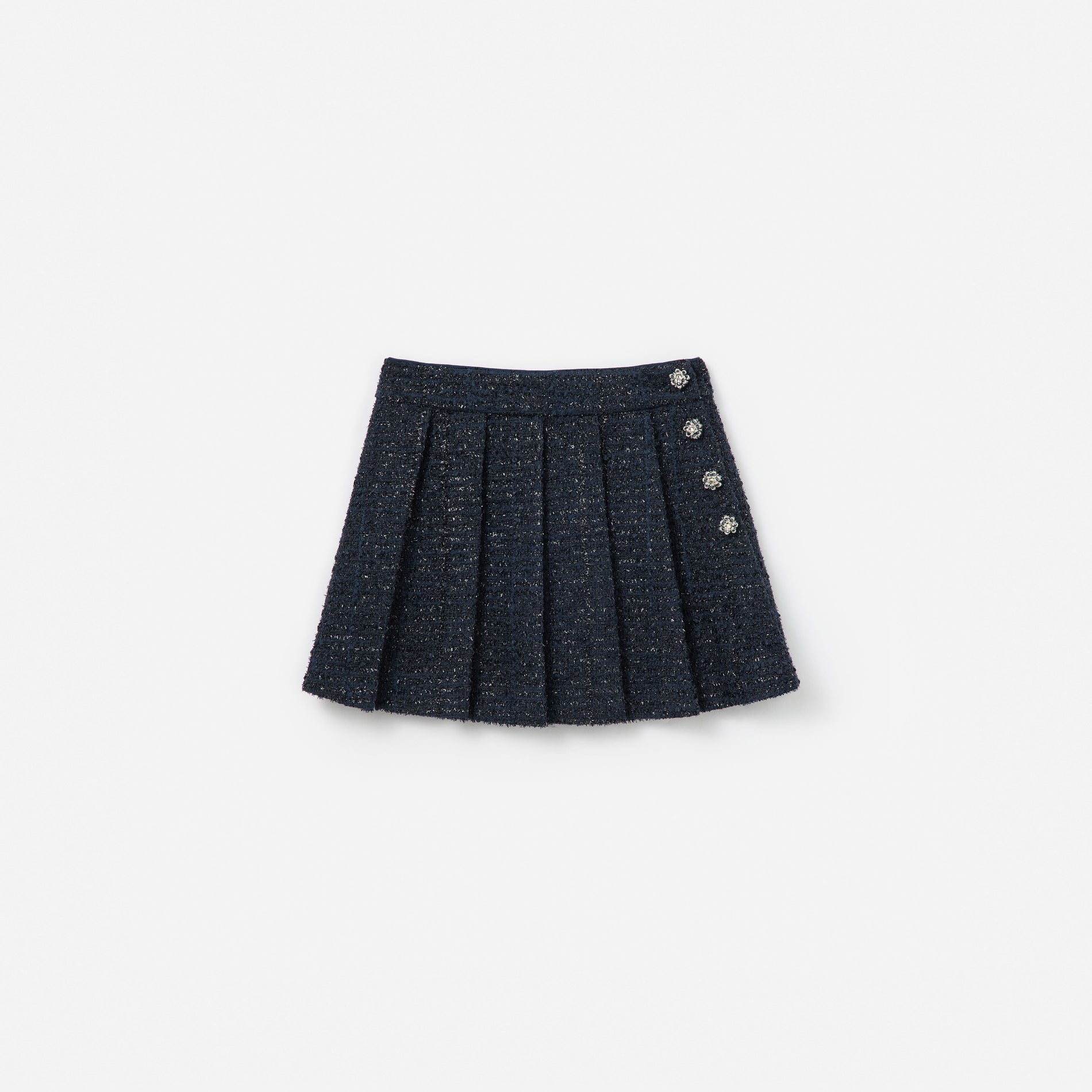 Navy Boucle Pleated Skirt