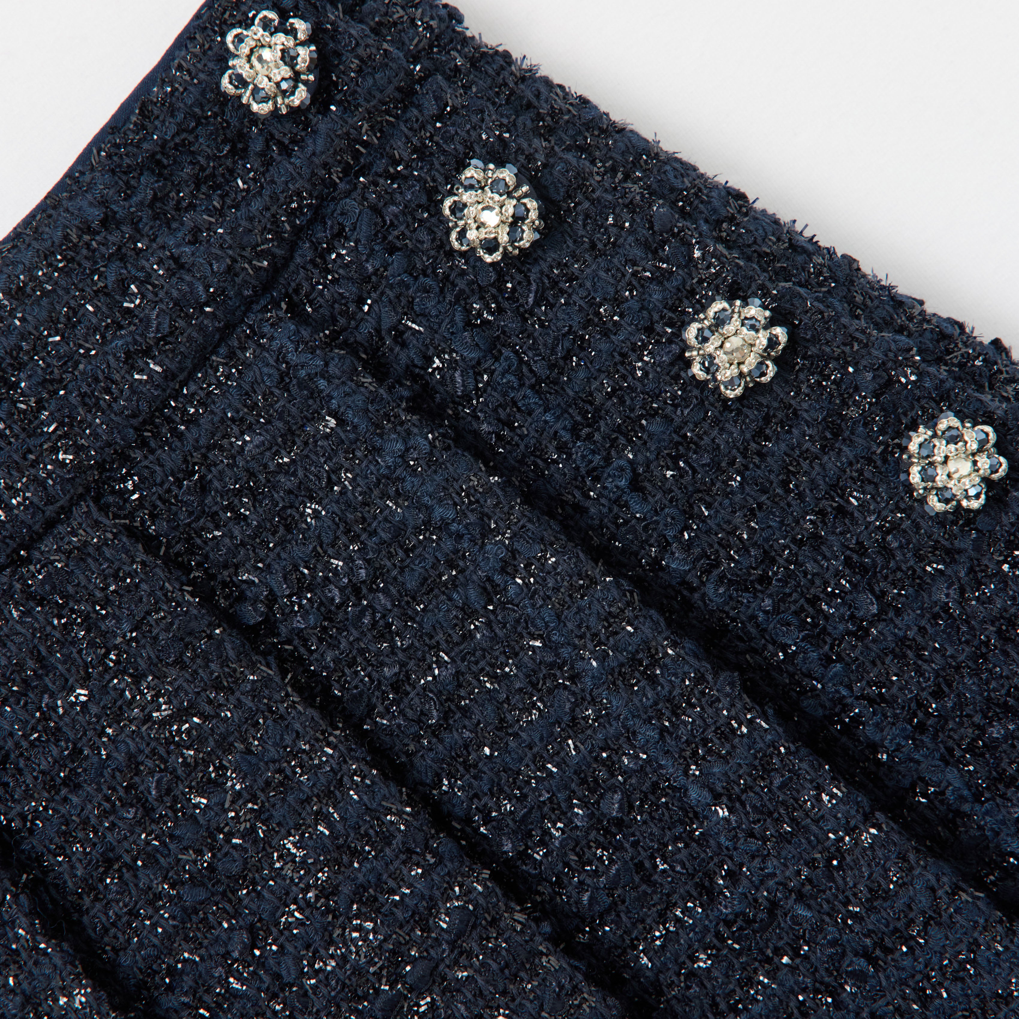 Navy Boucle Pleated Skirt