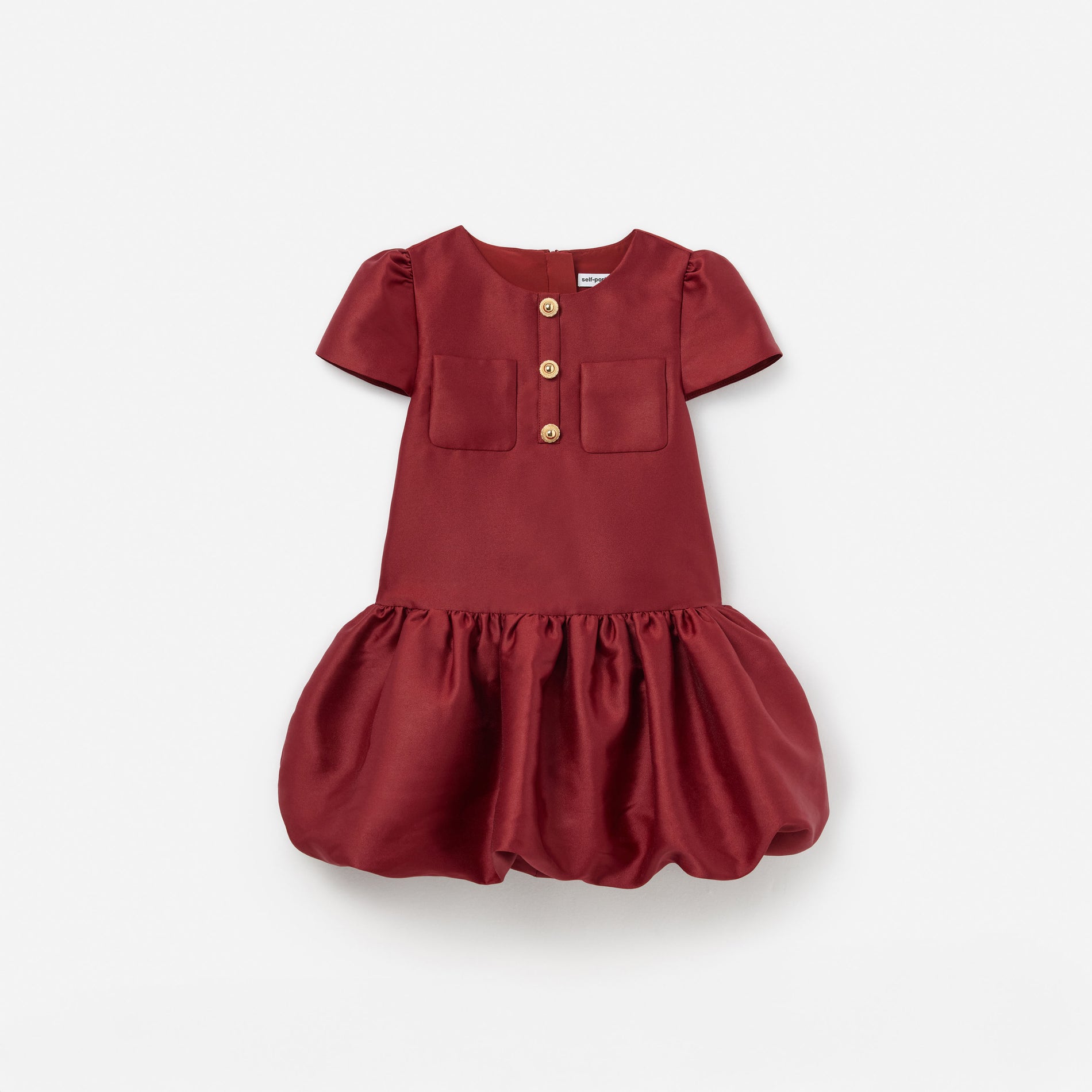 Burgundy Taffeta Short Sleeve Dress