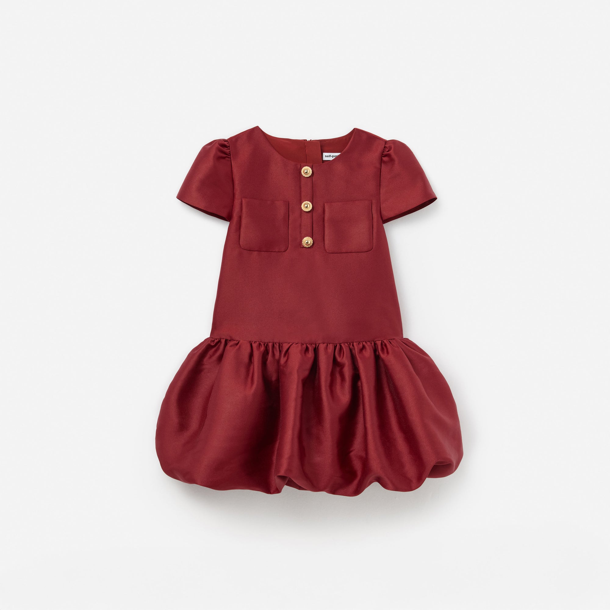 Burgundy Taffeta Short Sleeve Dress
