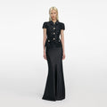 Black Sequin Boucle Satin Maxi Dress