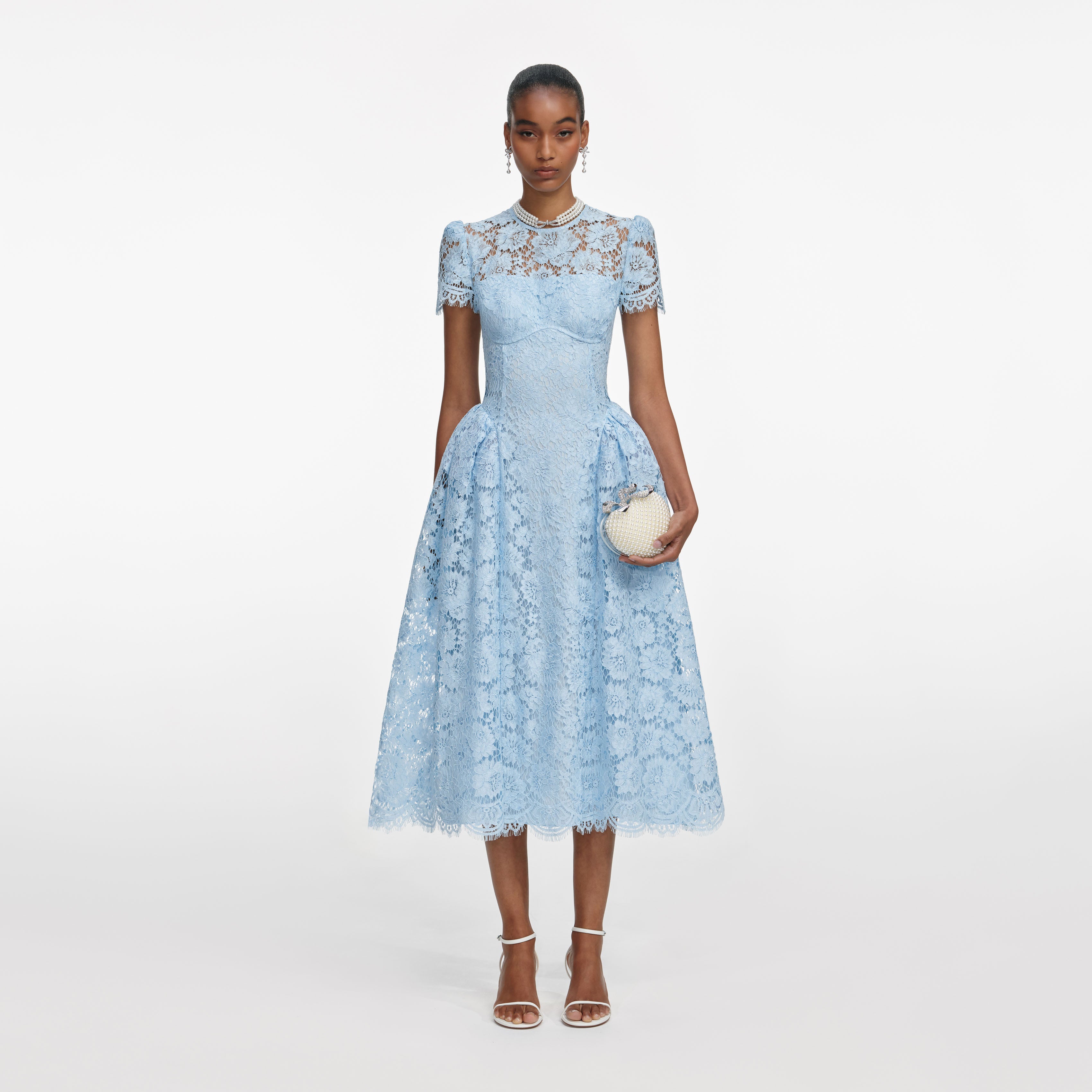 Blue Fine Lace Midi Dress self-portrait Blue Fine Lace Midi Dress self-portrait