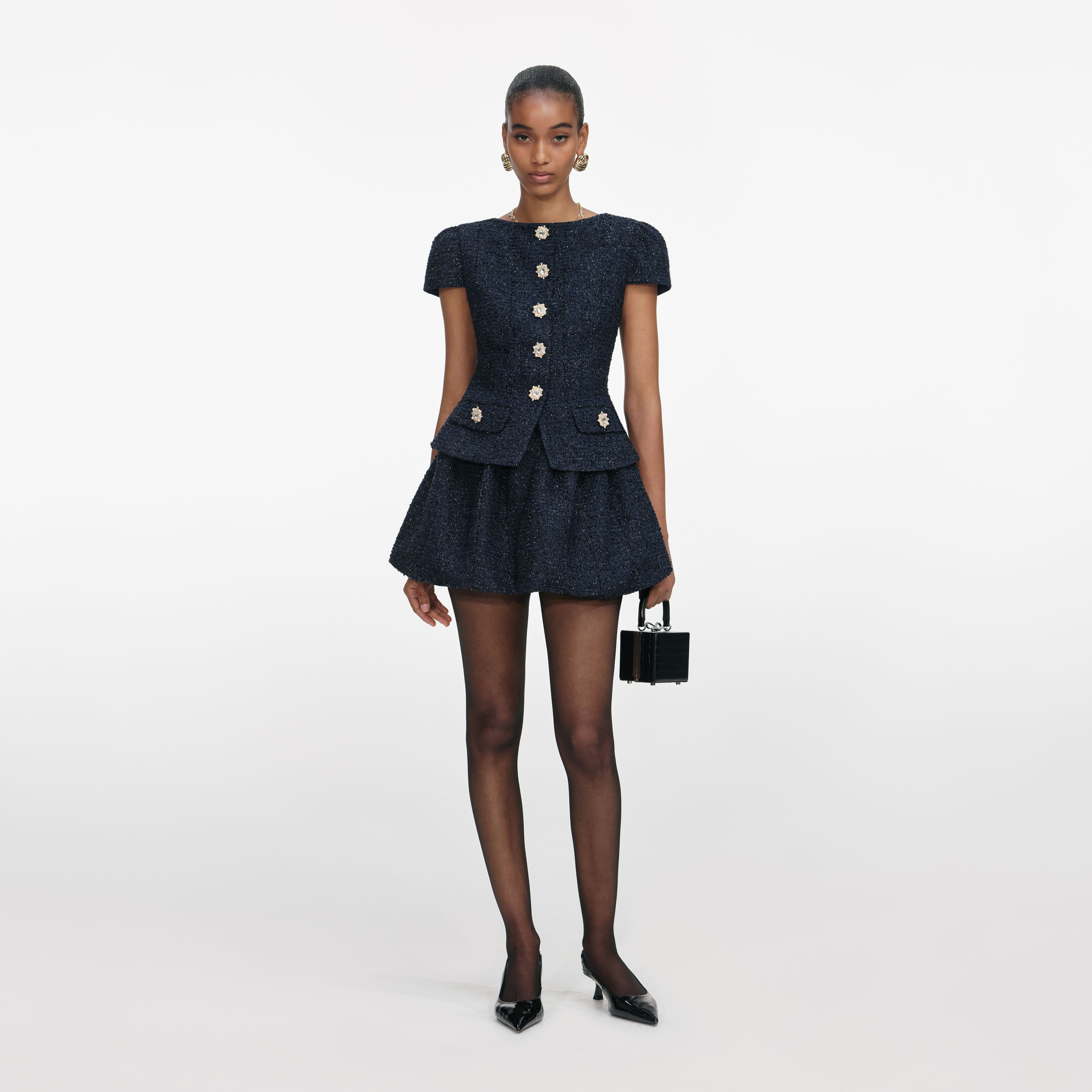 Navy Boucle Mini Dress – self-portrait