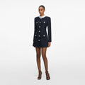 Navy Boucle Long Sleeve Mini Dress