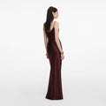 Brown Satin Diamante Maxi Dress