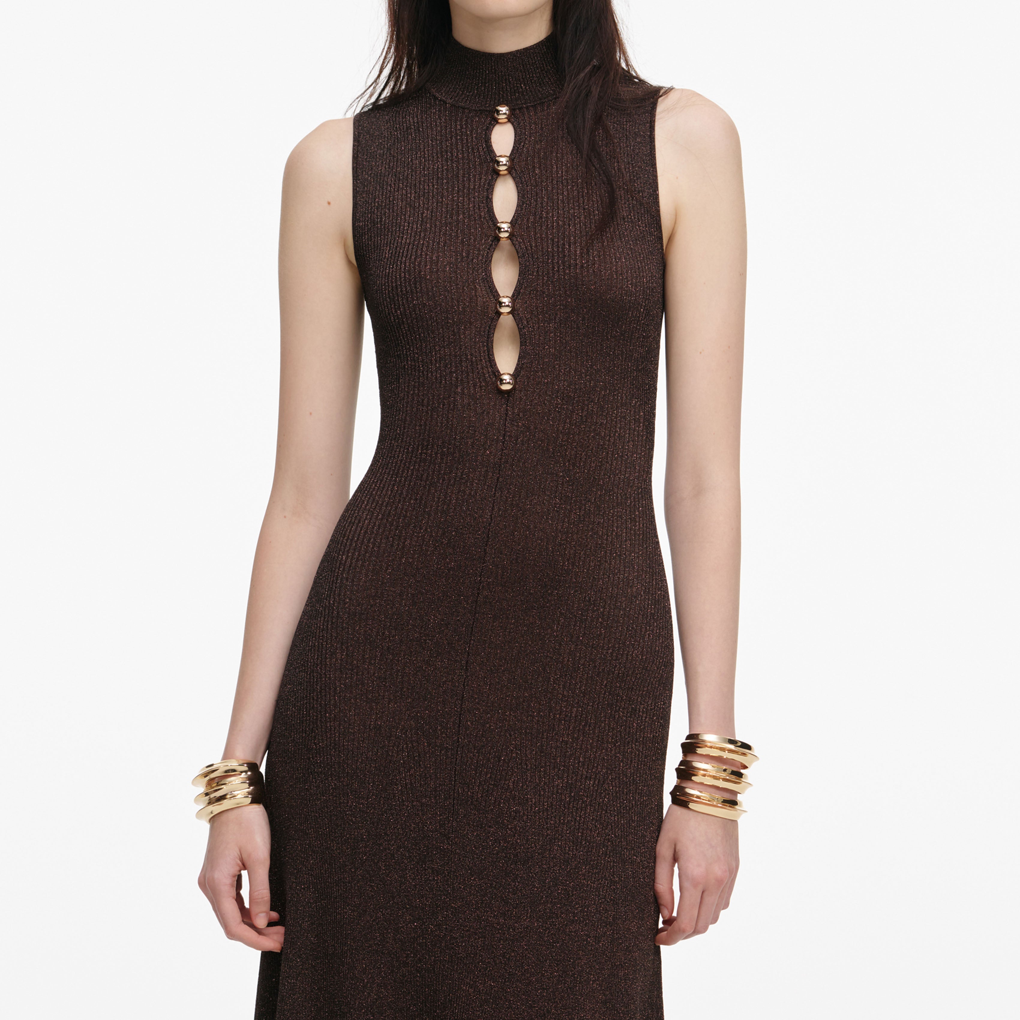 Brown Lurex Knit Maxi Dress