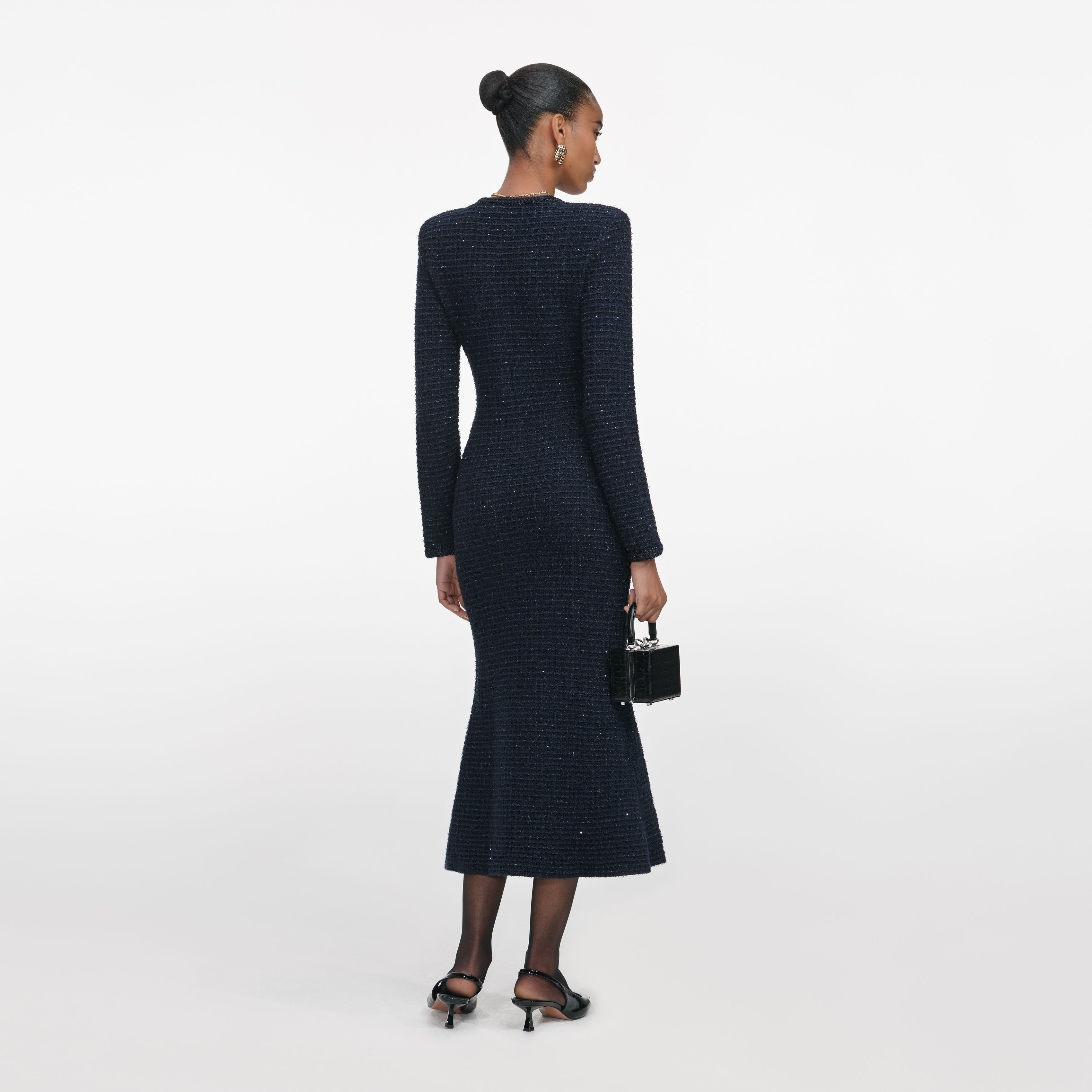 Navy Textured Knit Midi Dress