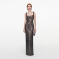 Gunmetal Square Neck Rhinestone Maxi Dress