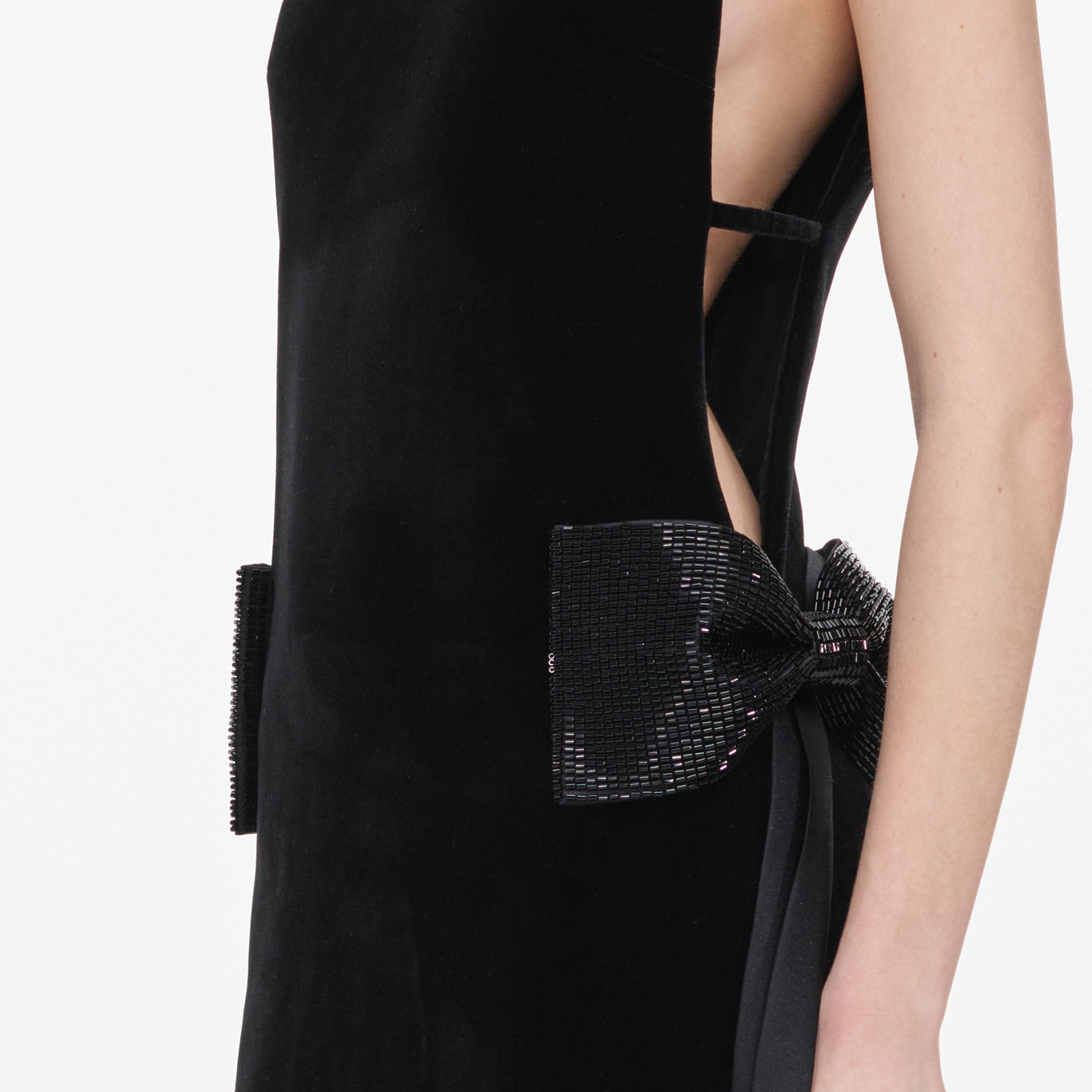 Black Velvet Bow Sides Maxi Dress