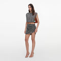 Silver Rhinestone Draped Mini Skirt
