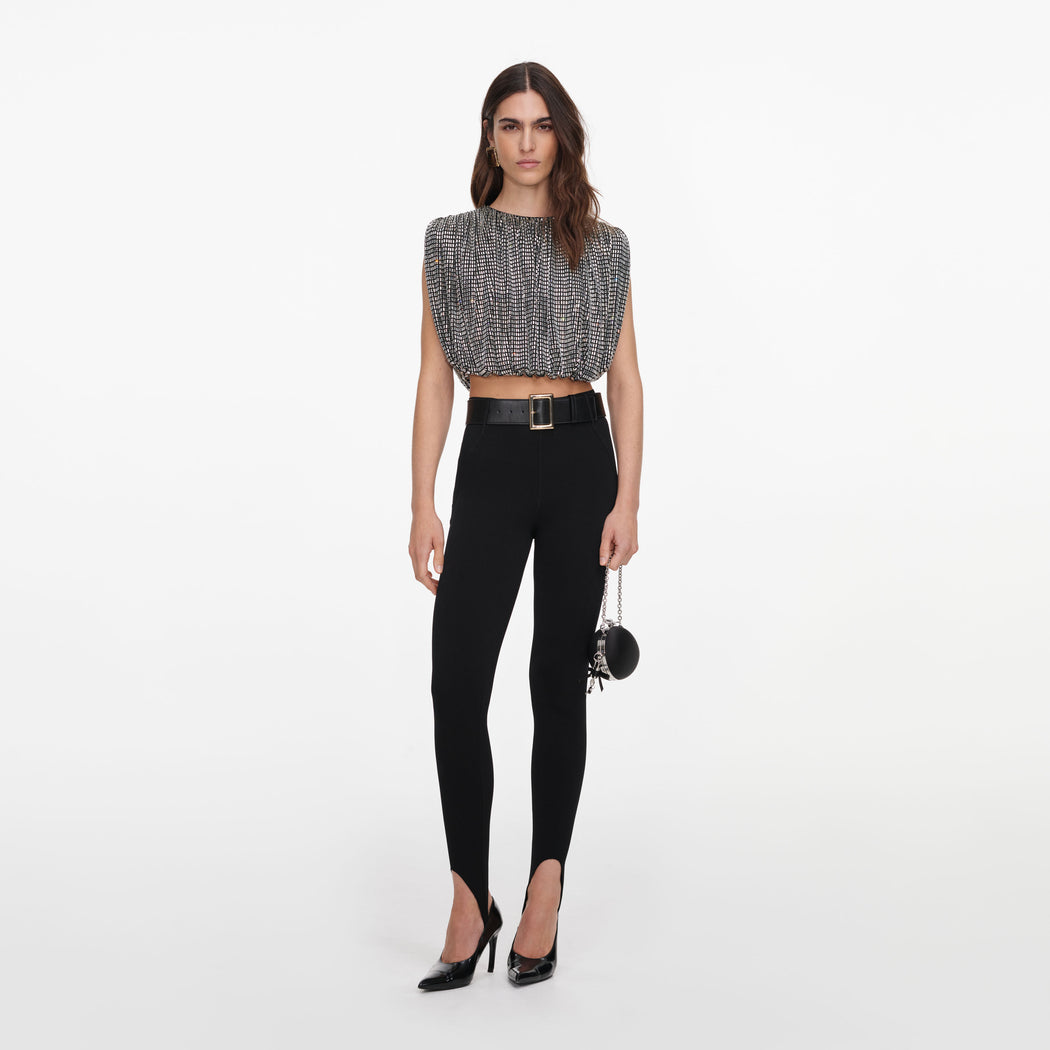 Silver Rhinestone Drape Top