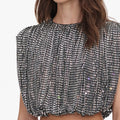 Silver Rhinestone Drape Top