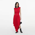 Red Jersey Drape Asymmetric Midi Dress
